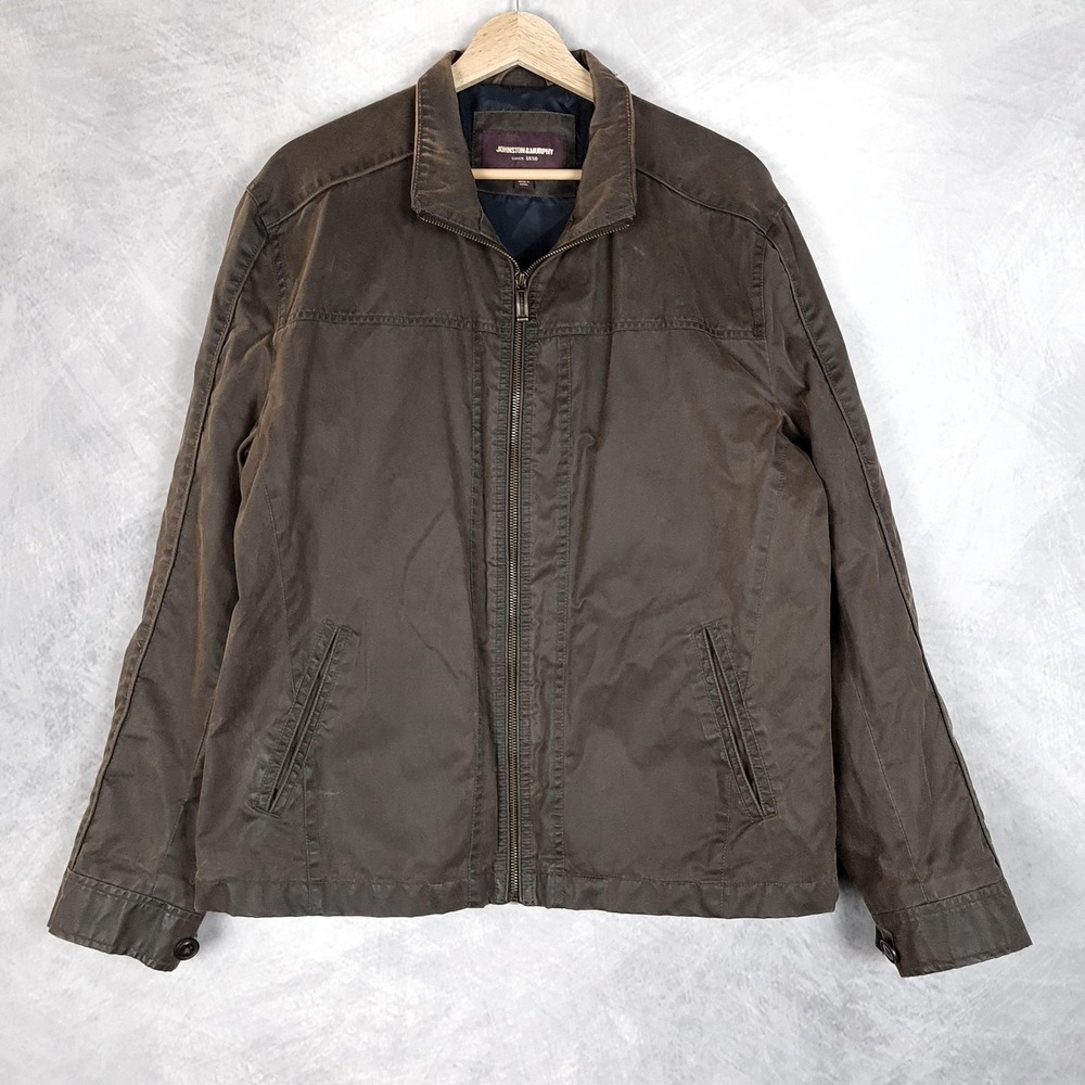 Johnston & Murphy Waxed Jacket Mens Medium Brown Full Zip Collared Lined Casual